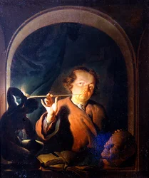 A Man Lighting a Pipe at a Casement