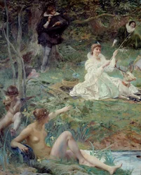 Marie F. des Ursins, Duchess of Montmorency and the Poet Theophile de Viau in Chantilly at the Pavilion of Sylvie (detail)