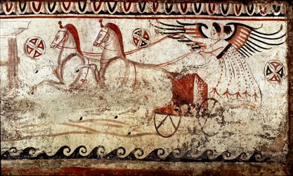 A Victory Led by a Bige, Lucanian Fresco, 4th Century BC, Necropolis of Paestum, Italy