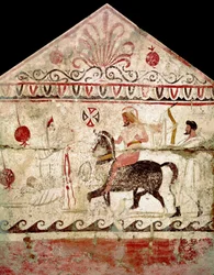 The Return of the Victorious Warrior, Lucanian Fresco, 4th Century BC, Necropolis of Andriuolo, Paestum, Italy