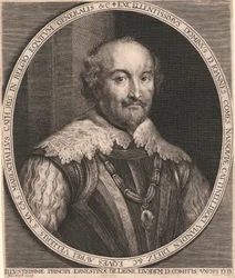 Excellentissimus Dominus, D. Joannes, Comes Nassouiae, Cattinelli Boci, Vianden Dietz & c. Eques Aurei Vellieris. S.Ma. Caes. Mareschallus Cath. Reg. in Belgio Equitum Generalis & c.