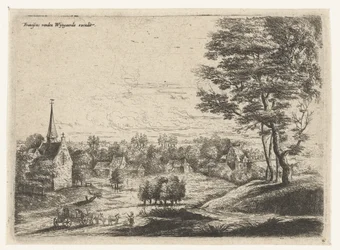 View of a Village with a Covered Wagon (Five Landscapes series)