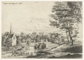 View of a Village with a Covered Wagon (Five Landscapes)