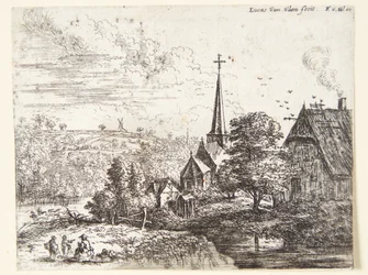 Village by a River, Three Figures in the Foreground