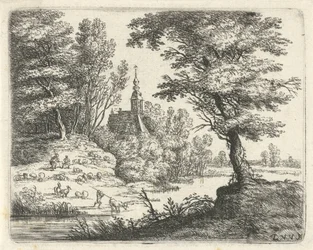 Landscape with Shepherds and Cattle by a River (series: Small Landscapes)