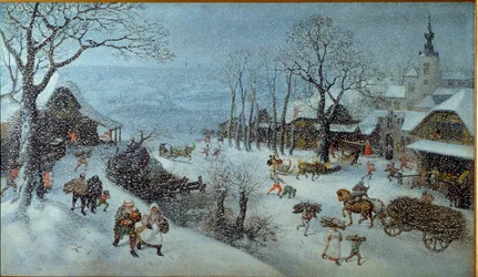 Winter. A village under the snow