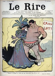 At the Feast of Neuilly: Care - A Woman Elegantly Talks with a Drawing Wrestler by Lucien Marie Francois Metivet - 