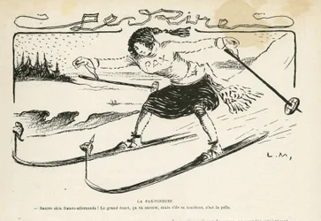 Illustration in Le Rire, 24/02/12 - La pax-tineuse - Germany Prussia, Sport, Peace, Ski, Snow, French-German Relations, First World War - Marianne - Sport, Allegory (engraving)