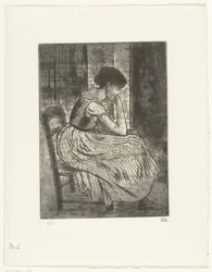 Young Woman Sitting by a Fireplace