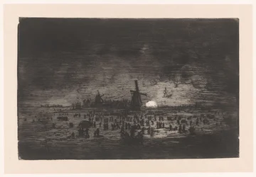 Dutch Winter Landscape with Windmills and Skaters