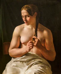 A Woman Pleating Her Hair