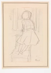 Little Girl Standing on a Chair and Looking Out of a Window