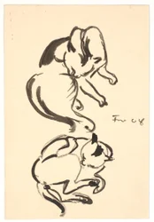 Two Studies of a Cat Washing Itself
