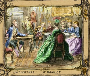 Reading of Hamlet - Johann Wolfgang von Goethe in Strasbourg 1770 - engraving after Ludwig Pietsch