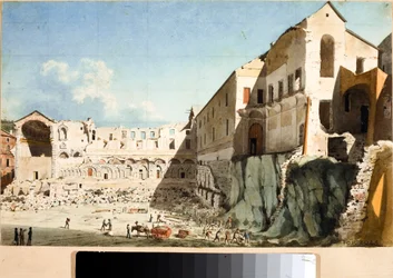 Construction site of demolition of the church and convent of Saint Dominica in Genoa
