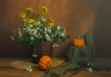 Autumn Flowers and Pumpkins
