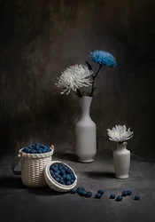 Blueberries and White Flowers