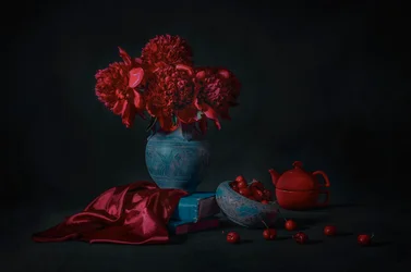 Dark Peonies and Cherries