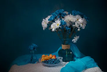 Teal Floral Fruit Bowl