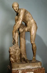 Hermes tying his sandal, Roman copy of a Greek original attributed to Lysippos