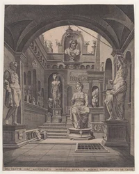 Sculptures at the Villa Sassi in Rome, Engraving by Coornhert, Dirck Volckertsz