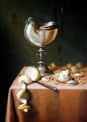 A Still Life with a Nautilus Cup, a peeled Lemon and Walnuts