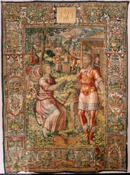Diocesan museum (Museo Diocesano). Flemish tapestry. Brussels. Atelier François Geubels. Series Story of Gideon. Gideon and the angel. Silk and wool. Bequest of Bishop Vicente Roca de la Serna. Baroque. 1534-1571, in the cathedral since