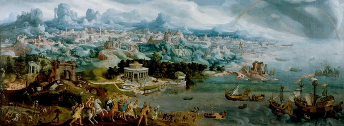 Panorama with the Abduction of Helen Amidst the Wonders of the Ancient World