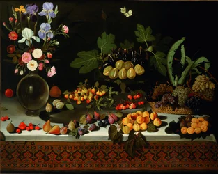Flower and Fruit on a Table, ca. 1600