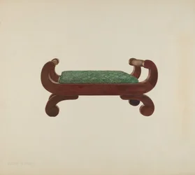 Foot Stool - Mahogany with Horse Hair Covering, c. 1939