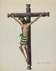 Cristo, Carved and Painted, on Black Carved Wooden Cross