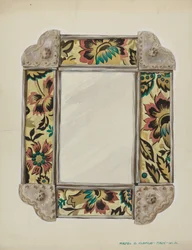 Mirror, Framed with Wallpaper Panels, Bordered in Tin