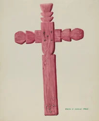 Red Wooden Cross used as Headstone, c. 1937