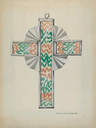 Tin and Painted Glass Cross