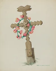 Wooden Cross used as Headstone Hand Made, c. 1937