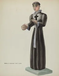 Wooden Santo - Friar with Cross on Breast