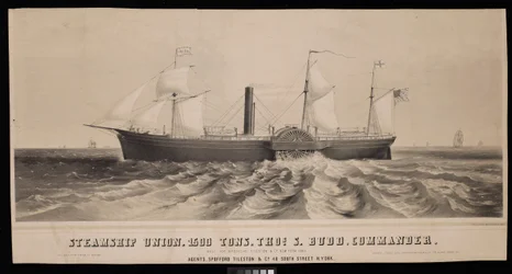 Steamship Union. 1500 Tons, Thos S. Budd, Commander. Built for Spofford Tileston & Co 1851