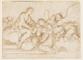Design for a Monochrome Wall Painting, Church of Corpus Domini, Bologna, Italy, St. Caterina Vigri Receives the Babe from the Virgin
