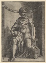 A Roman Emperor Sitting in a Niche Holding a Globe and Sceptre