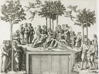 Apollo on Parnassus, Surrounded by the Muses and Poets
