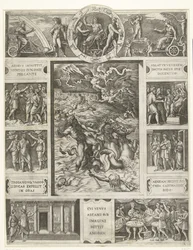 Jupiter Calms the Storm at Sea in Rectangular Frame with Nine Scenes from the Aeneid