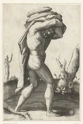 Naked Man Carrying the Base of a Column on His Back