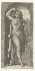 Woman as Personification of Prudence with Snake and Mask