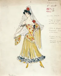 Sketch of costume for flamenco dancers for Carmen by Georges Bizet