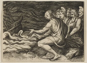 A group of figures at right witnessing a shipwreck, ca. 1515-1527