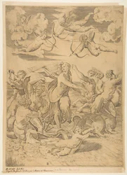 Galatea Riding in a Shell Pulled Through the Water by Dolphins