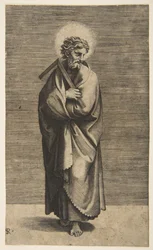 Saint Thomas holding a square rule, his head turned to the right
