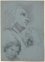 Study Sheet with Three Heads. Study for 