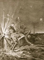 A shell bursts close to Private Jackson, blowing off his arm when assisting to bring in a wounded man
