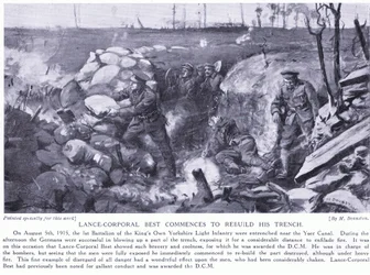 Lance Corporal Best awarded a DCM for commencing to rebuild his trench near Yser Canal under heavy fire August 1915